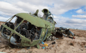 A helicopter crashed just meters from diners
